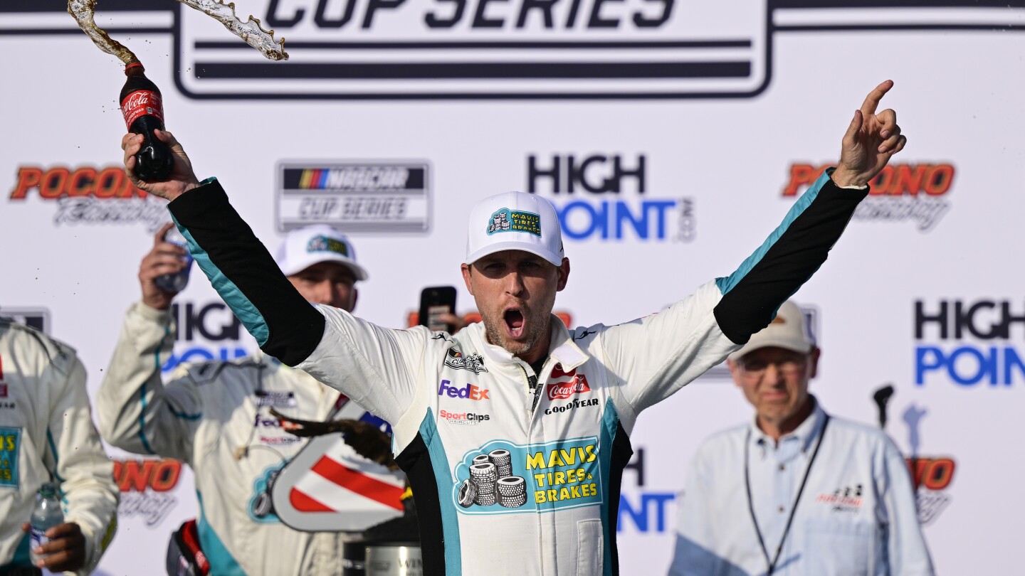Denny Hamlin gets his record 7th victory at Pocono and 50th of his NASCAR Cup Series career | AP News