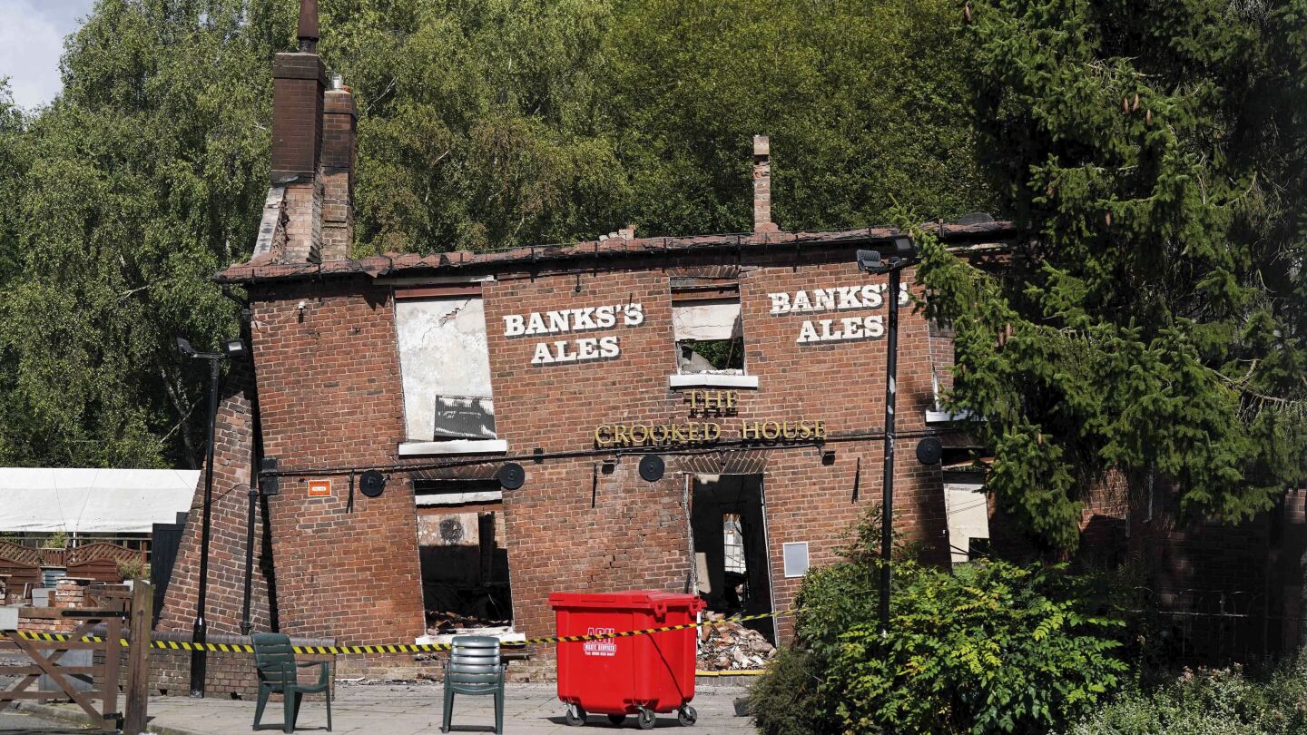 Police arrest two men in suspected torching of British pub cherished for its lopsided walls | AP News