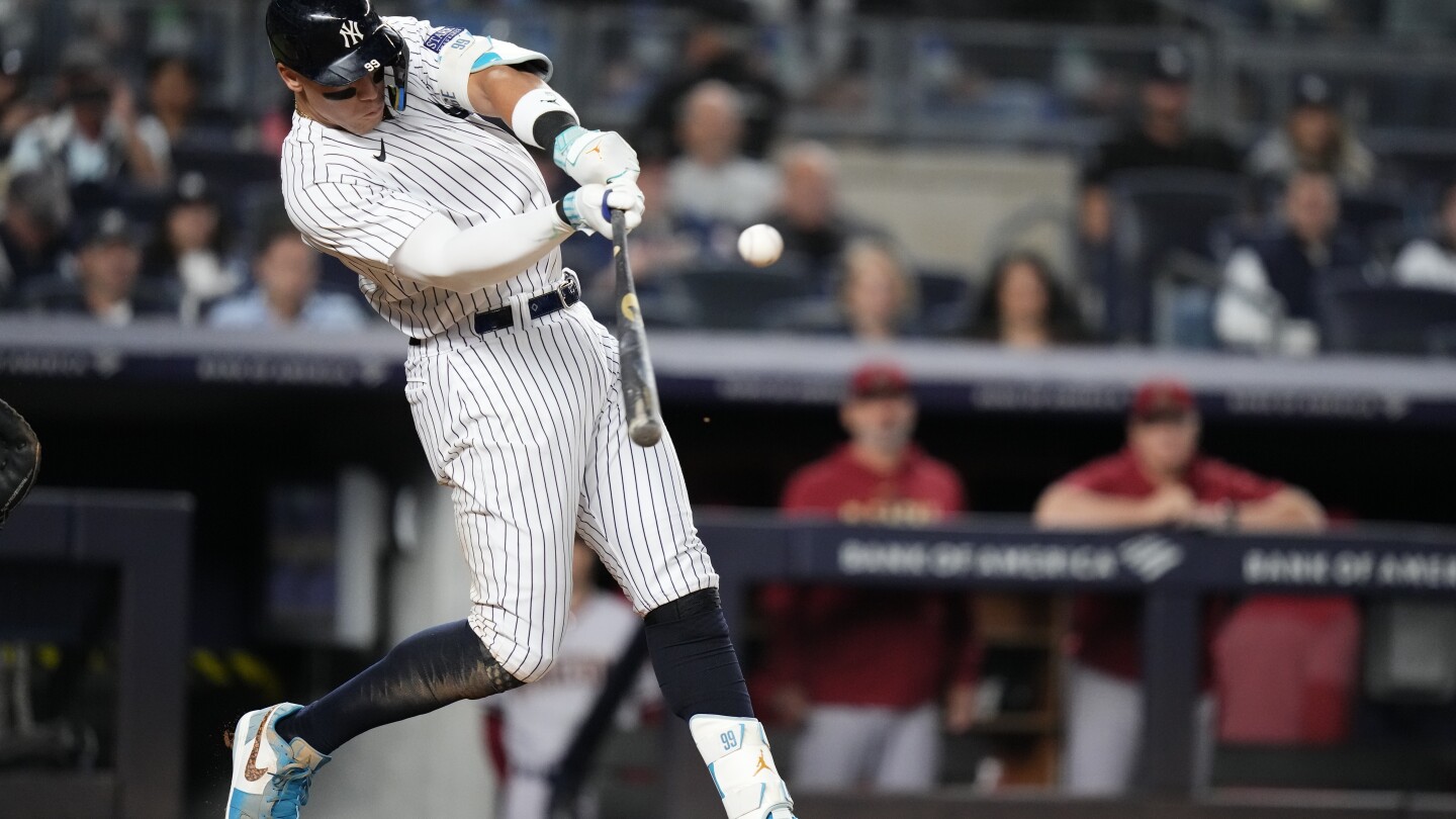 Judge hits 3 home runs, becomes first Yankees player to do it twice in one season | AP News