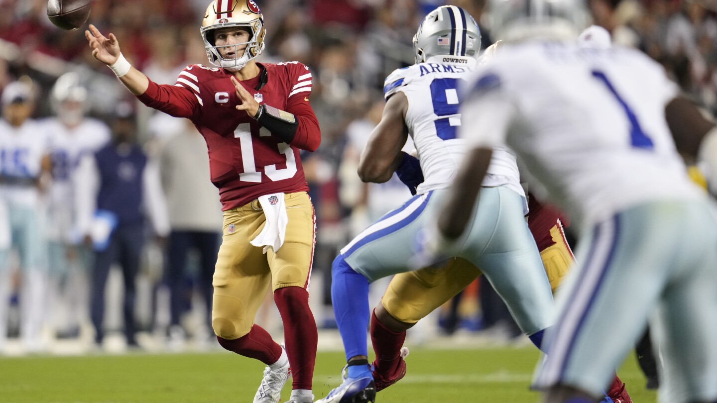 Brock Purdy throws 4 TD passes to lead the 49ers past the Cowboys 42-10 | AP News