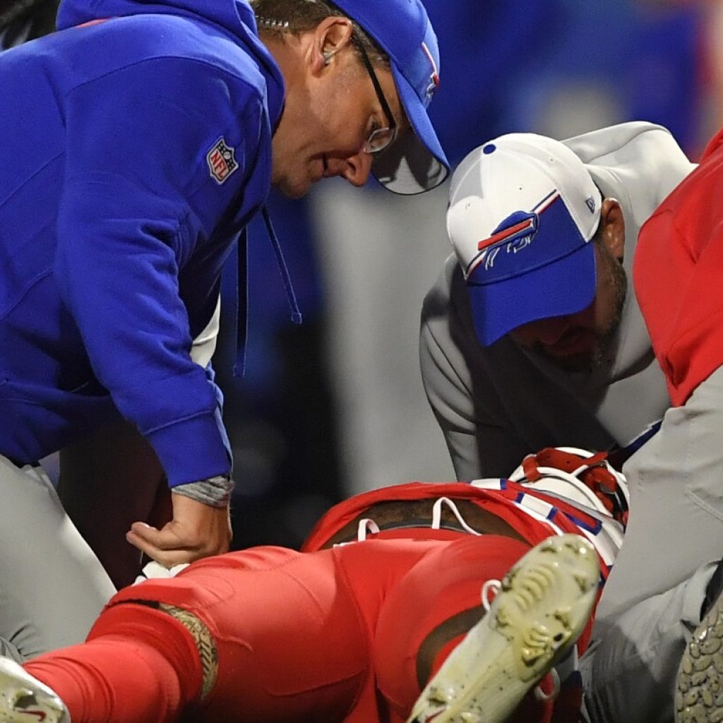 Buffalo Bills running back Damien Harris has full movement after on-field neck injury, coach says | AP News