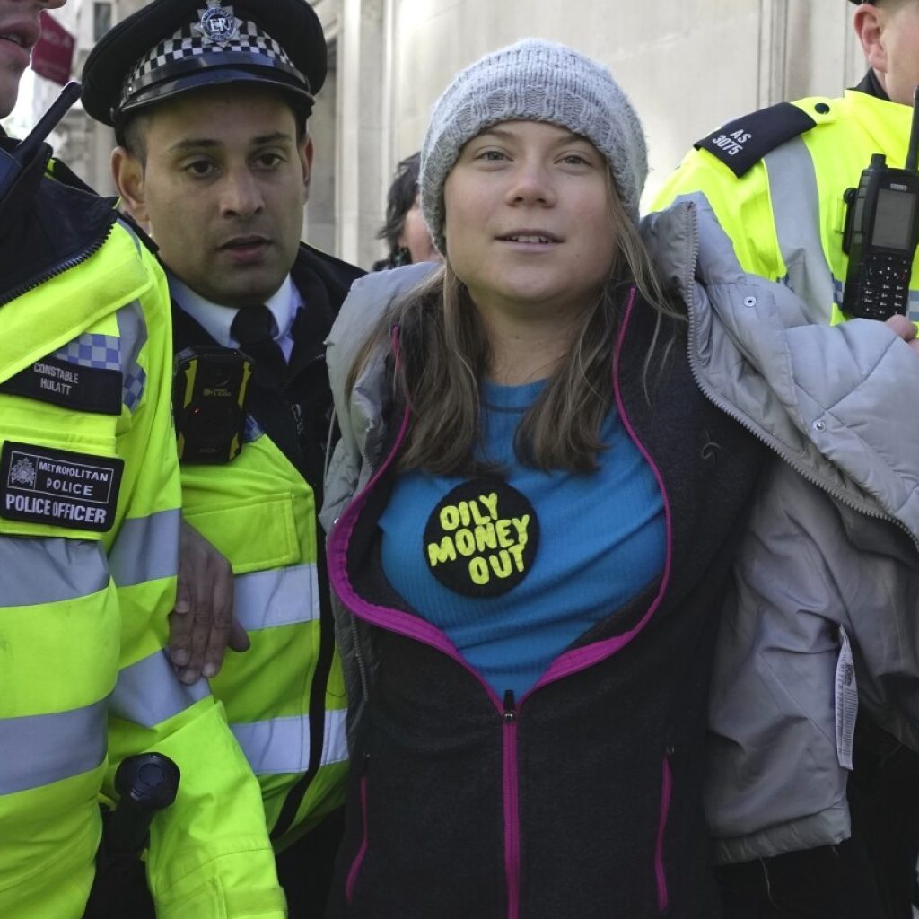 Greta Thunberg charged with public order offense in UK after arrest outside oil industry conference | AP News