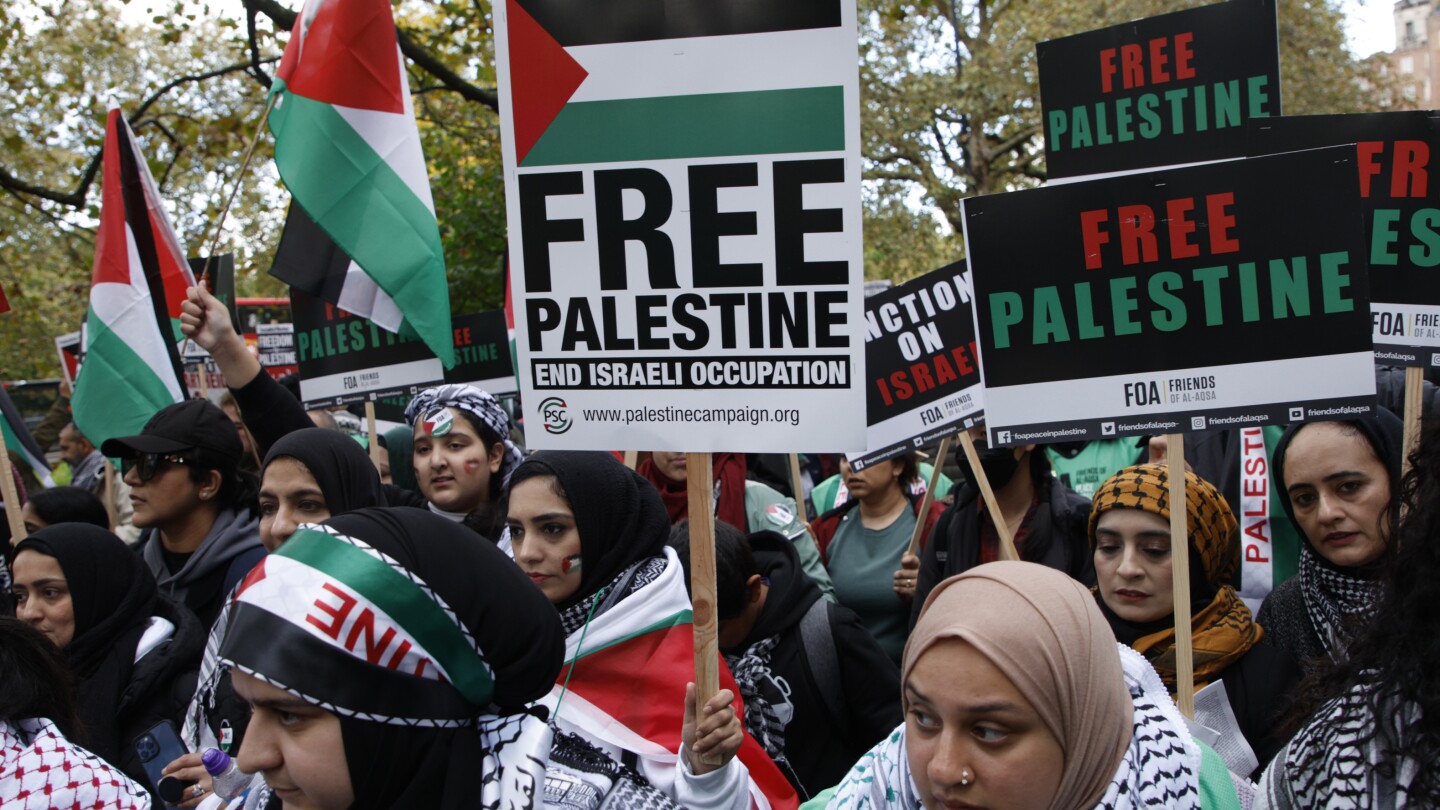 Thousands of pro-Palestinian demonstrators march in London as Israel-Hamas war roils the world | AP News