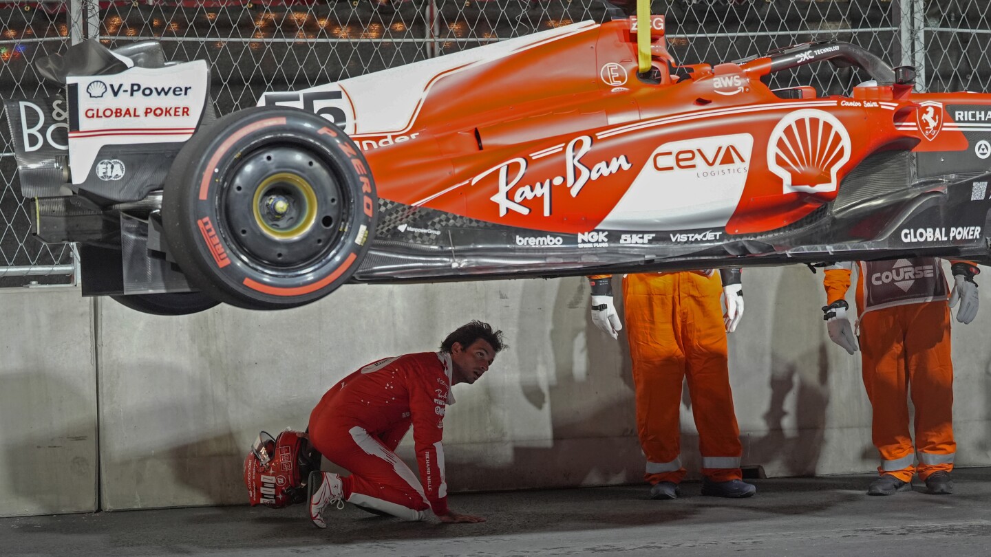 F1 off to rough Las Vegas start. Ferrari damaged, fans told to leave before practice ends at 4 a.m. | AP News