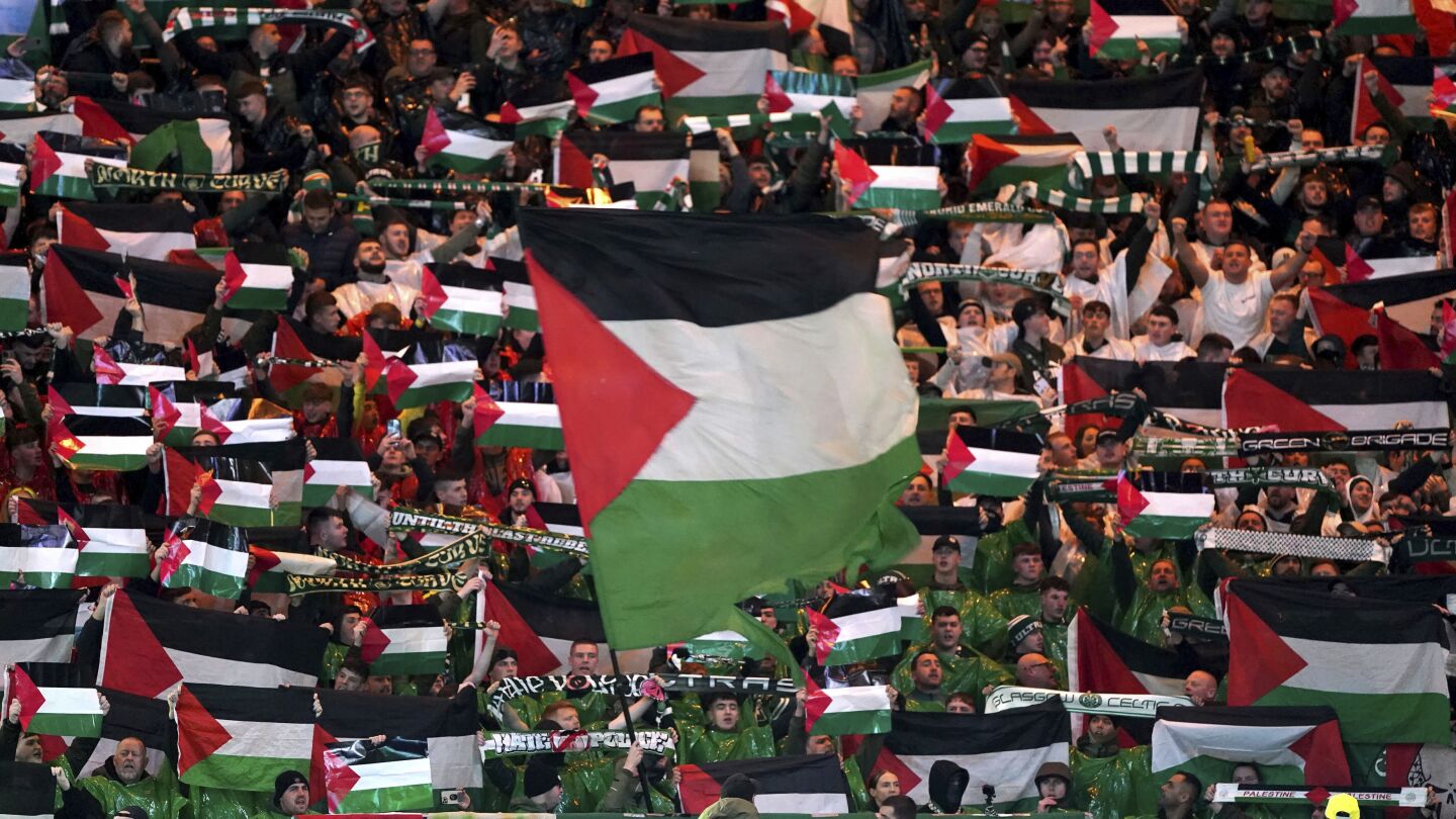 Palestinian flag displayed by fans of Scottish club Celtic at Champions League game draws UEFA fine | AP News