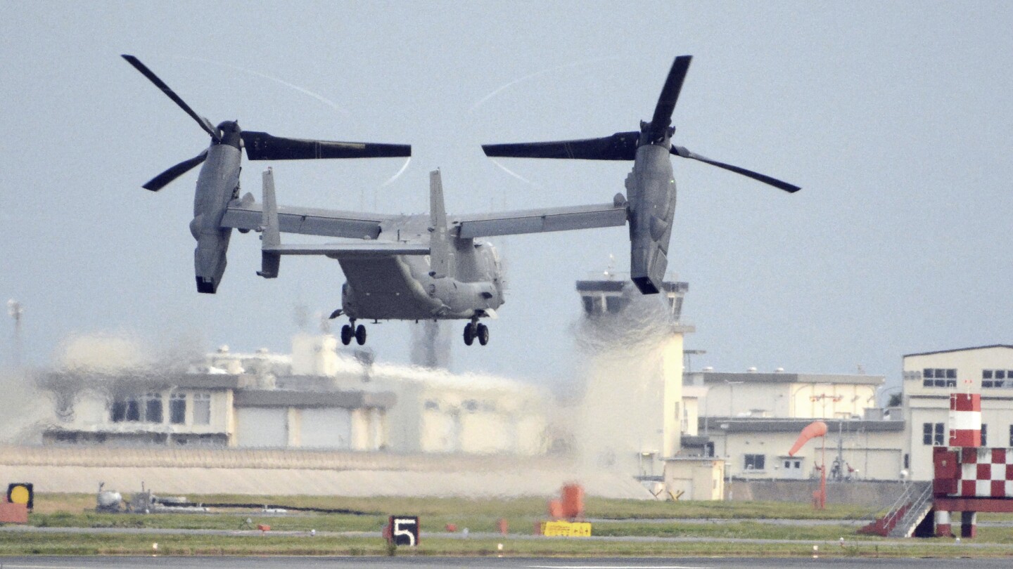 US military Osprey aircraft carrying 8 crashes into sea off Japan | AP News