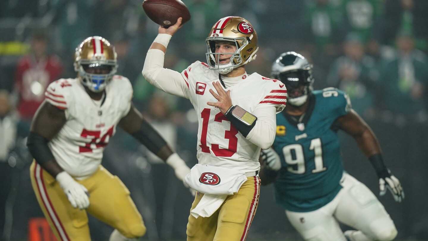 San Francisco’s Brock Purdy throws 4 TD passes as 49ers thump injured Hurts, Eagles 42-19 | AP News