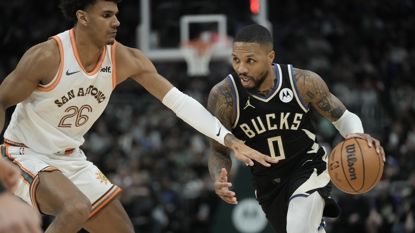 Lillard joins 20,000-point club, Giannis has triple-double as Bucks defeat Spurs 132-119 | AP News