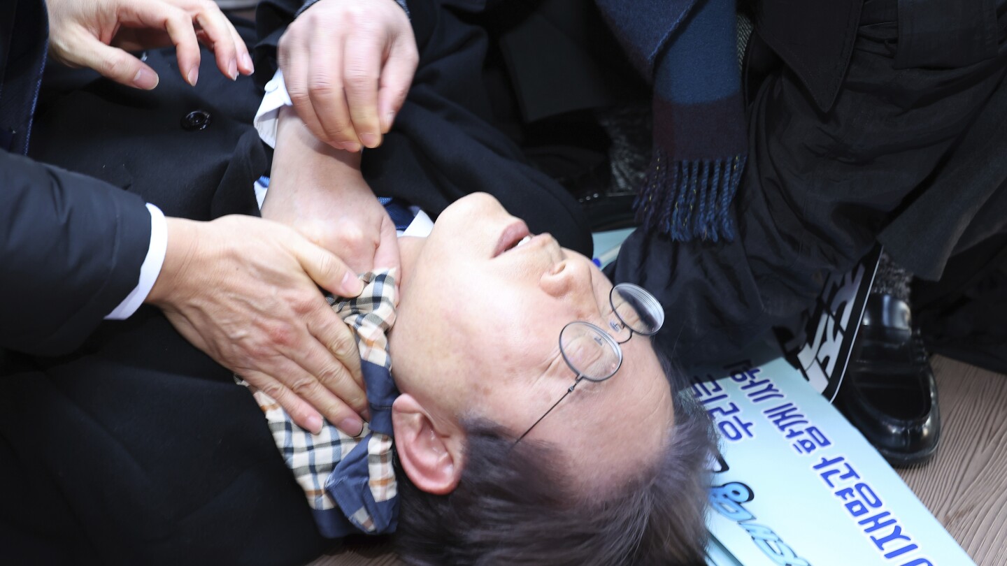 South Korea: Opposition leader Lee stabbed in neck  | AP News