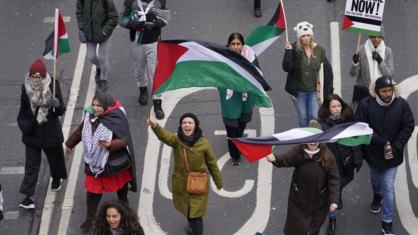 A global day of protests draws thousands in London and other cities in pro-Palestinian marches | AP News