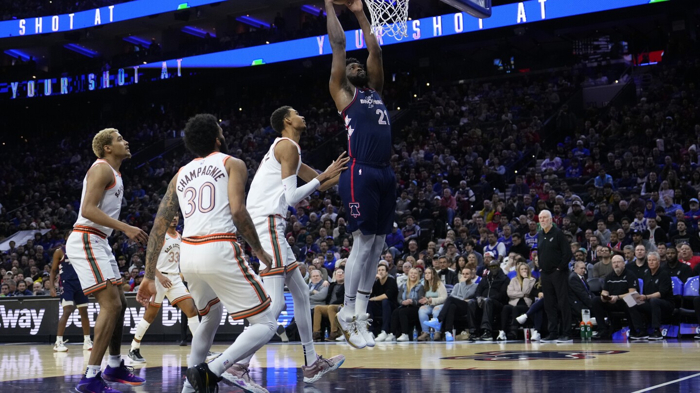 Joel Embiid sets franchise record with 70 points in 76ers’ win over Wembanyama, Spurs | AP News