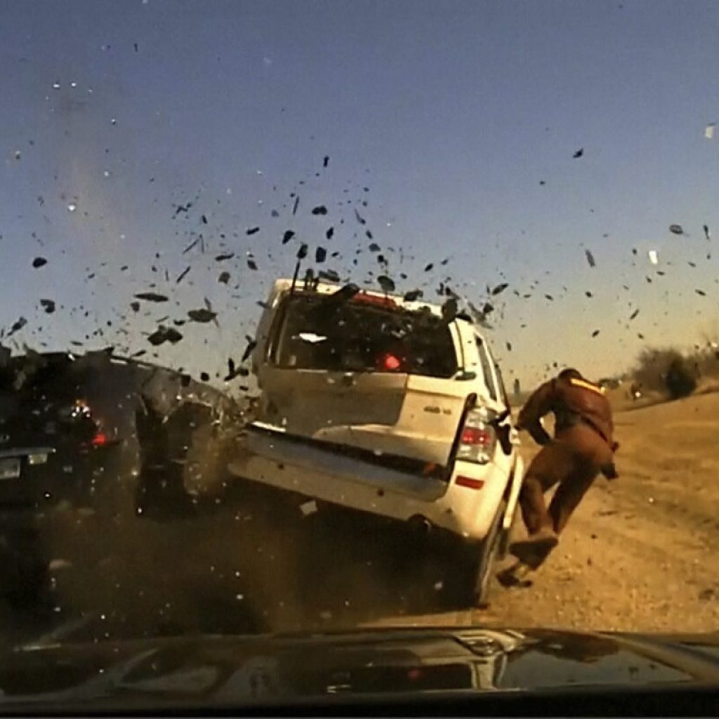 Oklahoma trooper violently thrown to the ground as vehicle on interstate hits one he’d pulled over | AP News