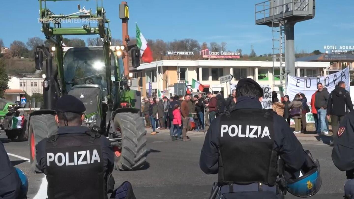 Struggling Italian cattle breeder joins tractor protest | AP News