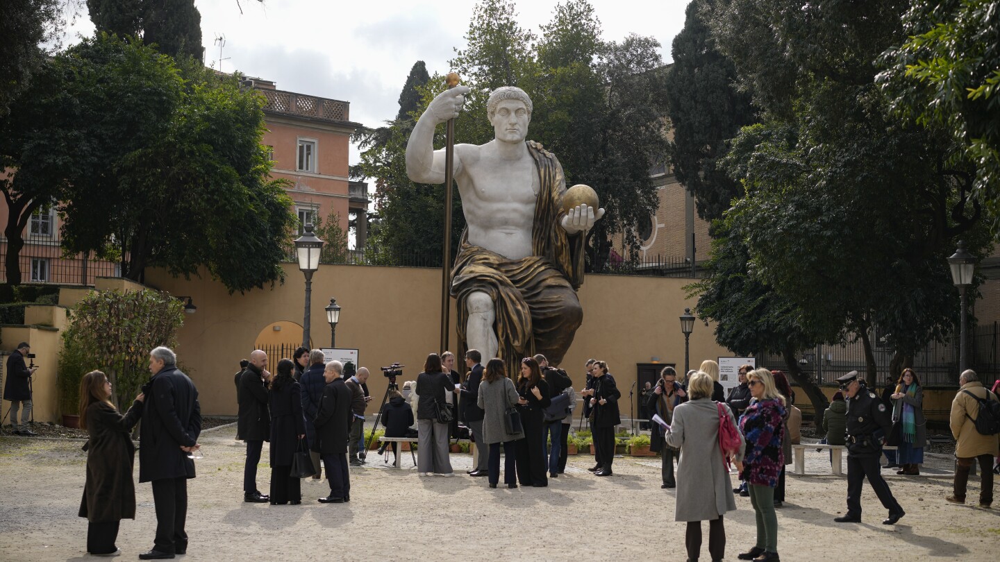 Gigantic replica of Emperor Constantine looks out over Rome as 3D technology brings past to life