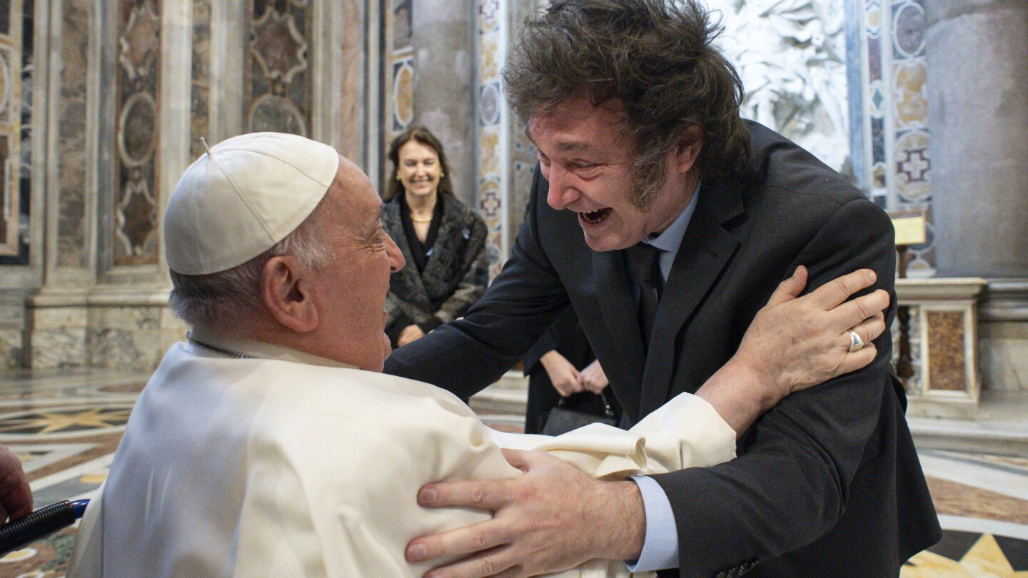 Pope and Argentine President Milei embrace after pontiff canonizes Argentina’s first female saint