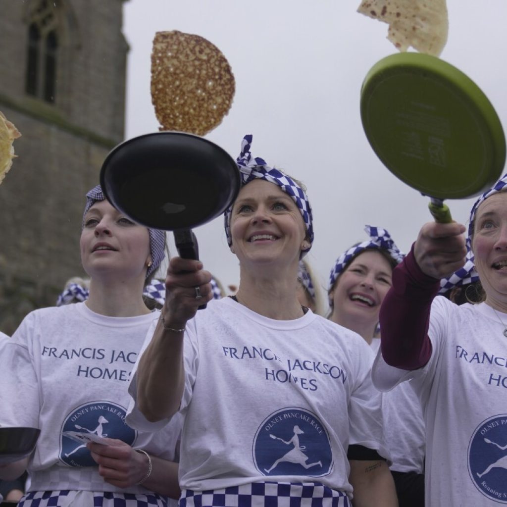 In this centuries-old English pancake race, ‘you just have to go flat out’