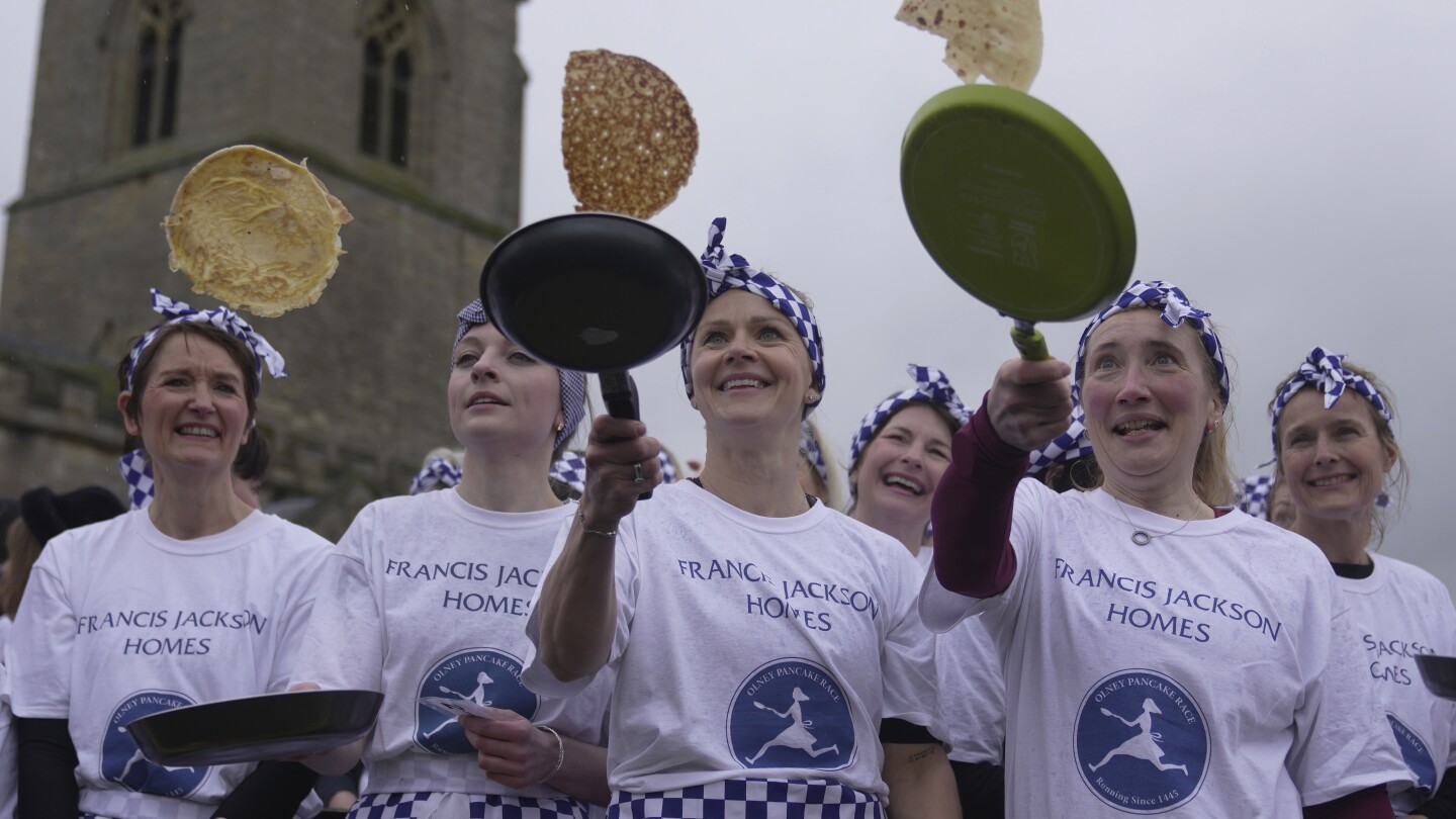 In this centuries-old English pancake race, ‘you just have to go flat out’