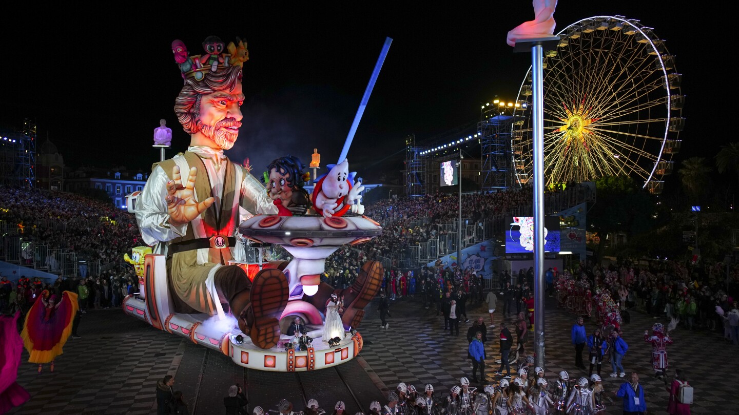 Carnival parades on the French Riviera celebrate pop culture and the Olympics coming to Paris