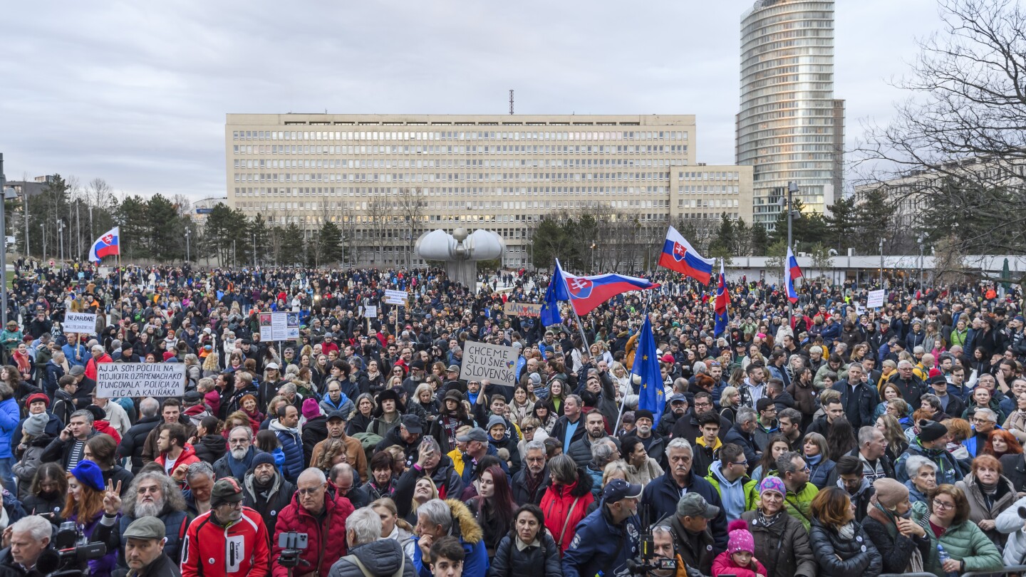 Thousands rally in Slovakia to mark the 2018 slayings of an investigative journalist and his fiancee