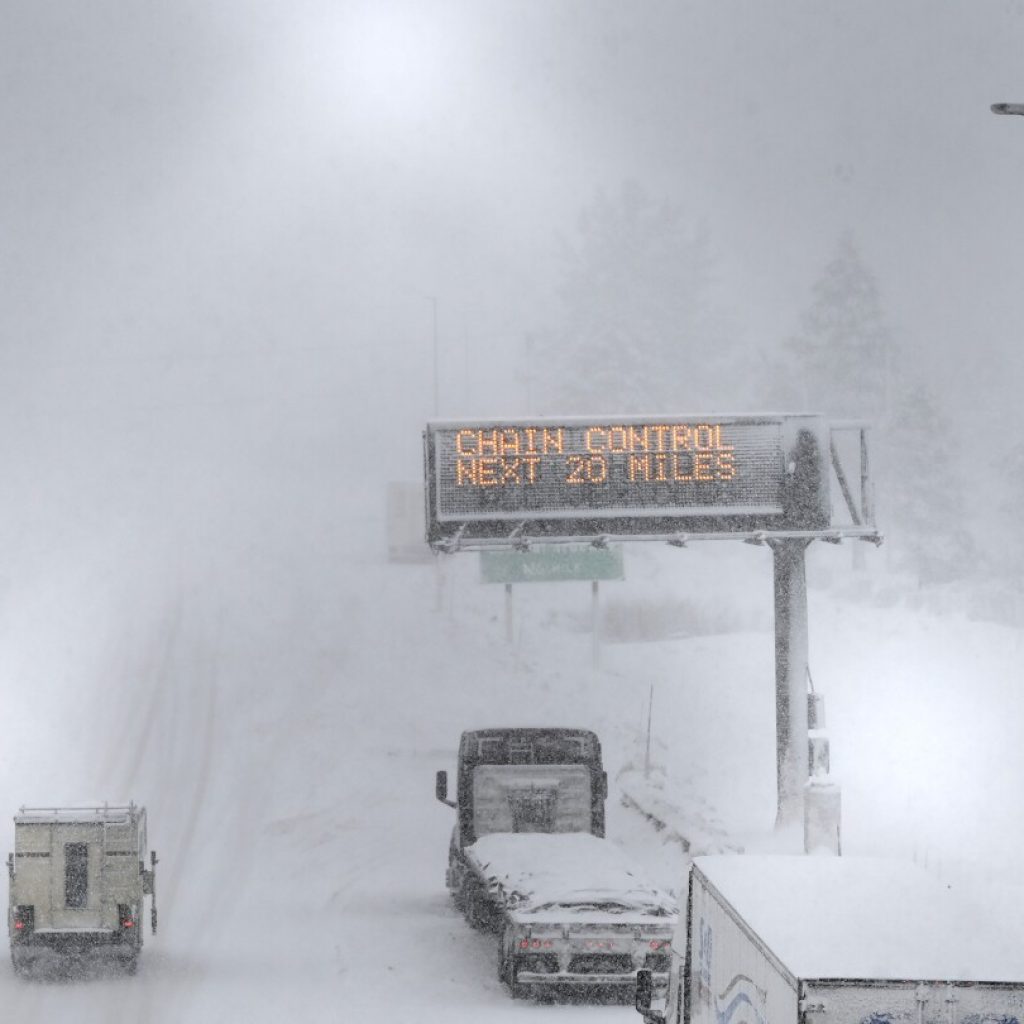 Powerful storm in California and Nevada shuts interstate and dumps snow on mountains