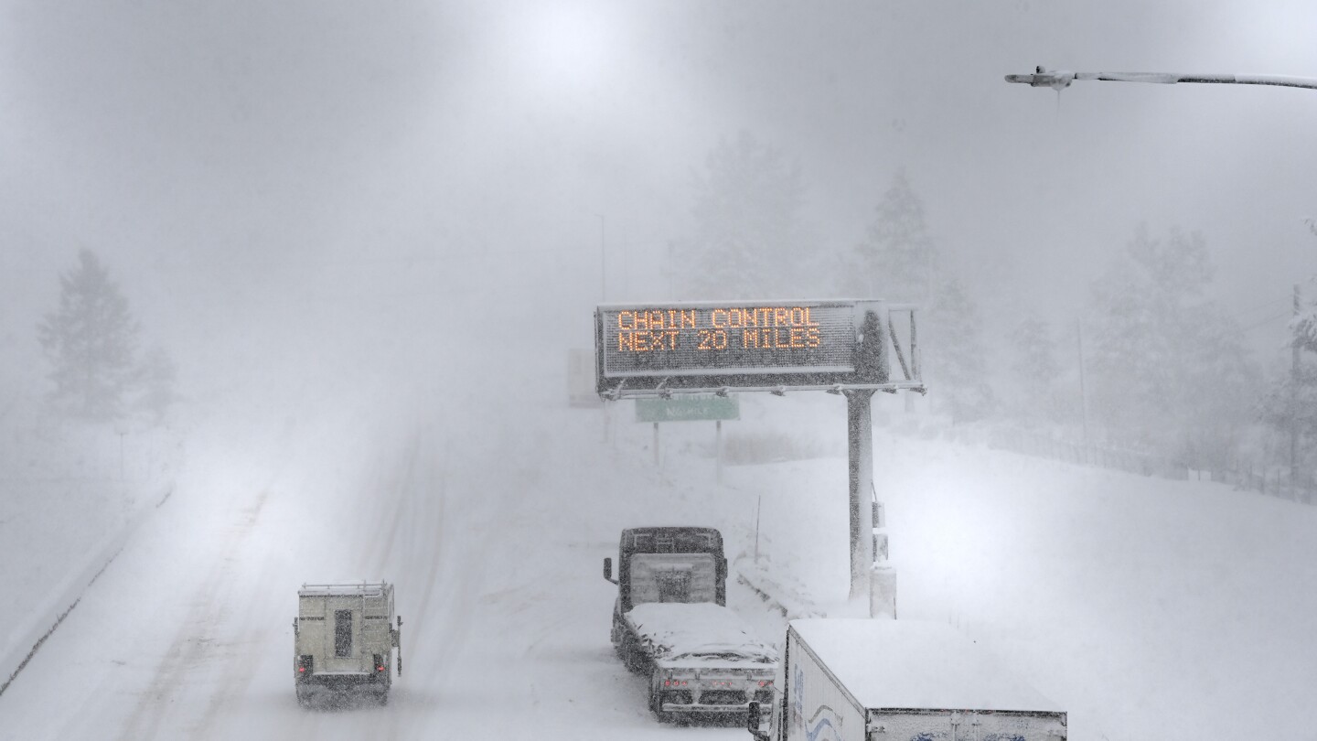 Powerful storm in California and Nevada shuts interstate and dumps snow on mountains