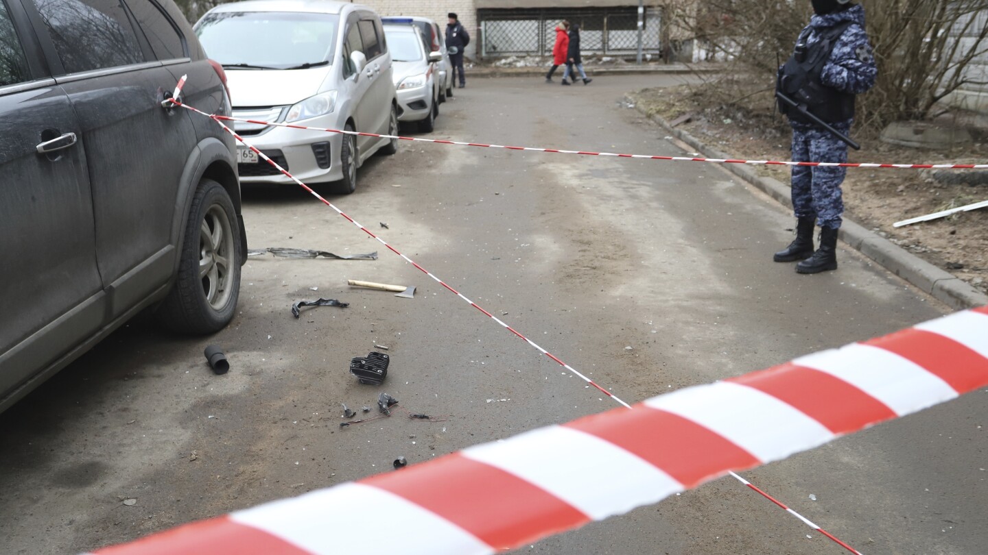 Drone crash damages an apartment building in St Petersburg, Russia state media says