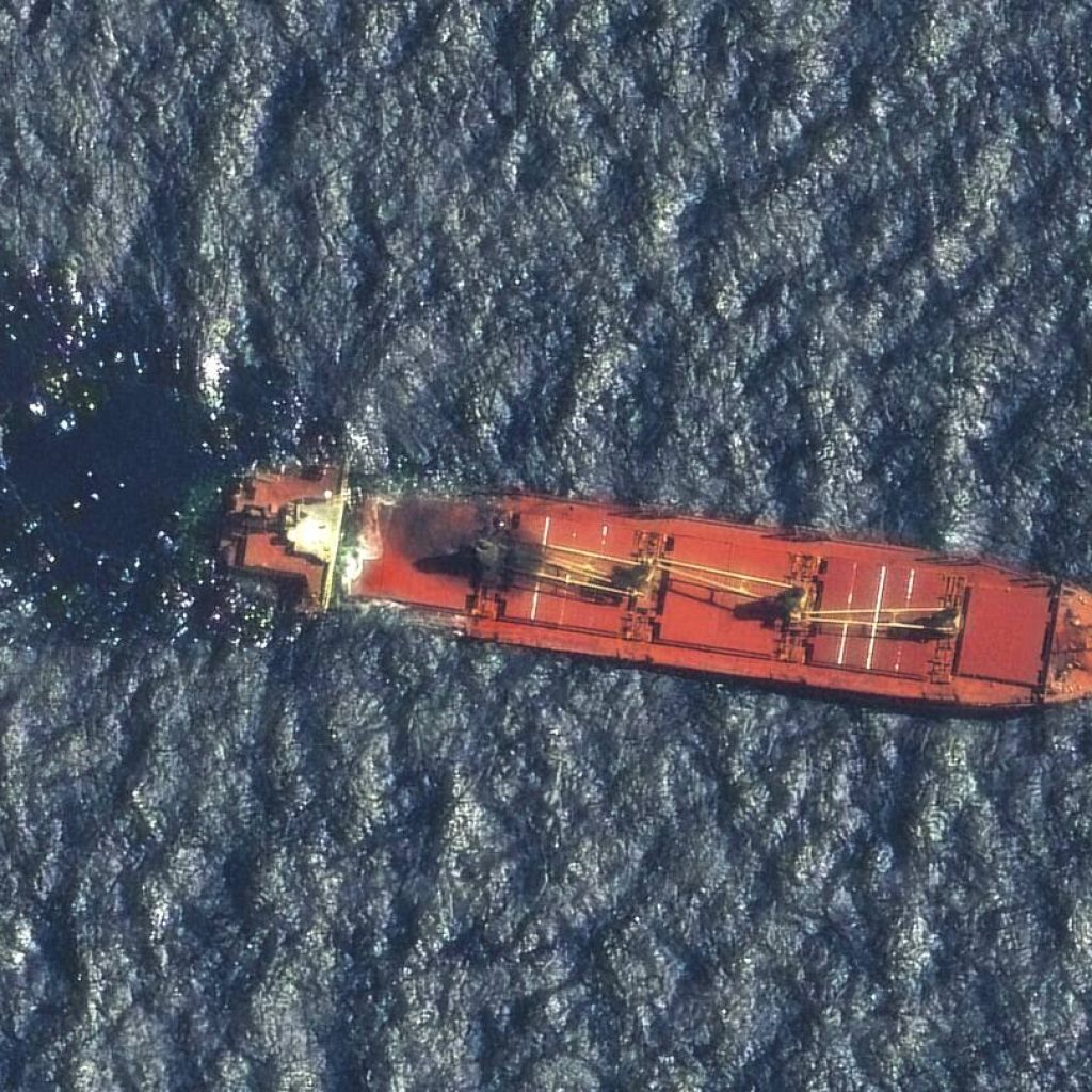 A ship earlier hit by Yemen’s Houthi rebels sinks in the Red Sea, the first vessel lost in conflict