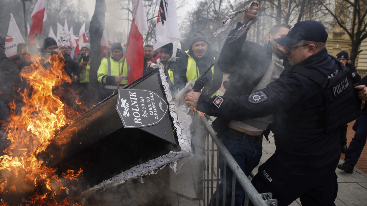 Paving stones thrown at Polish police in farmer protest, injuring several officers