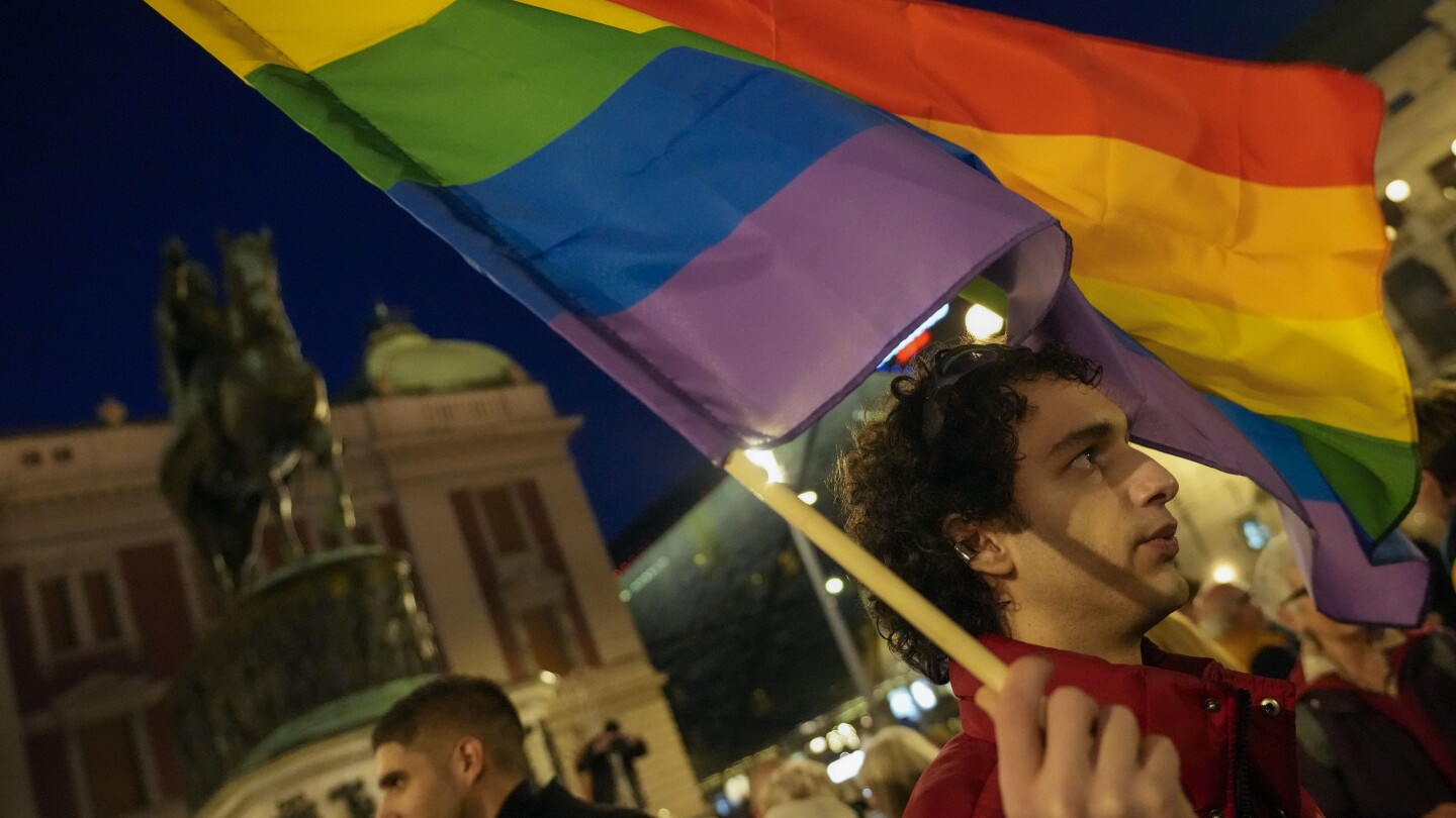 Activists and members of Serbia’s LGBTQ+ community protest reported police harassment