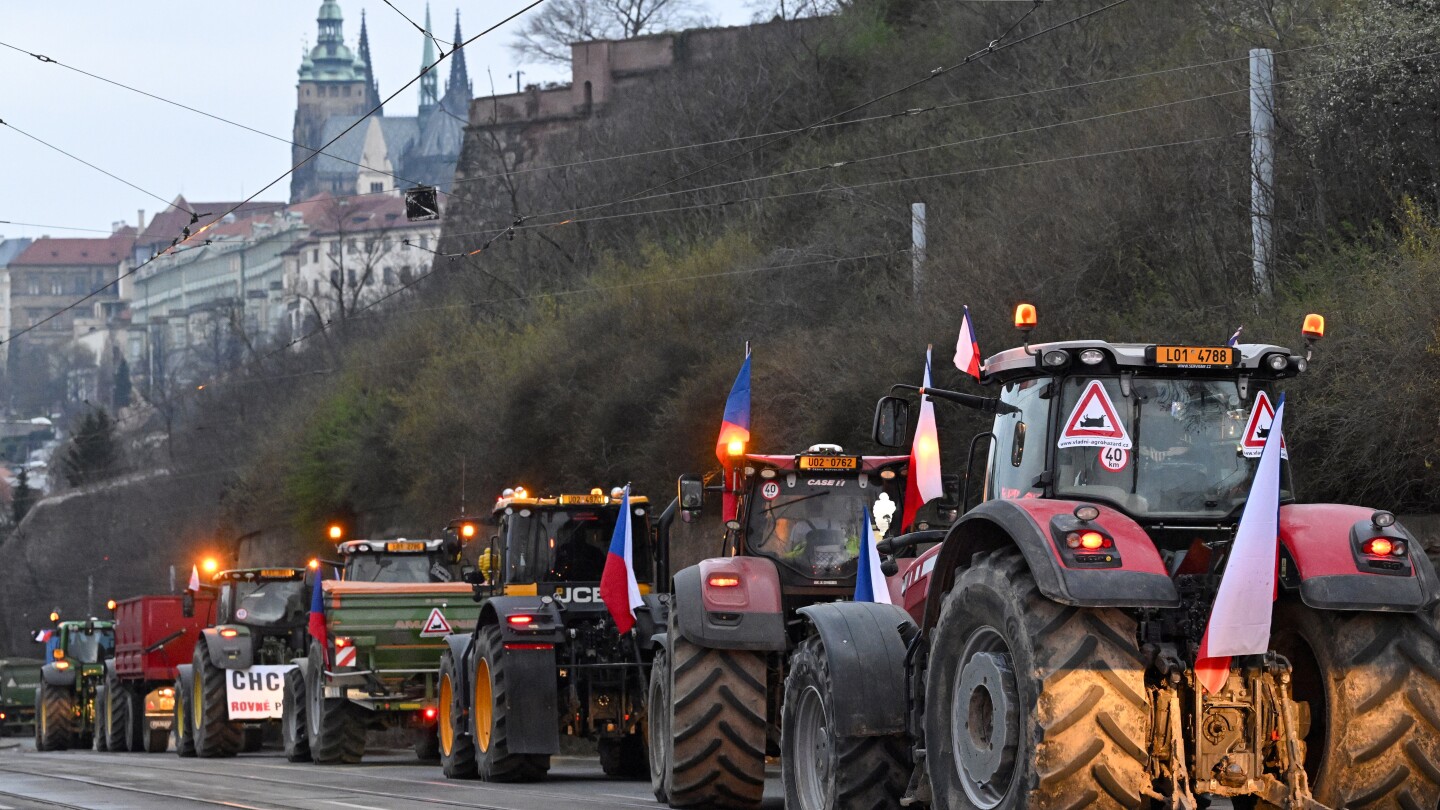 Czech farmers block traffic in Prague in protest against the government and EU agriculture policies