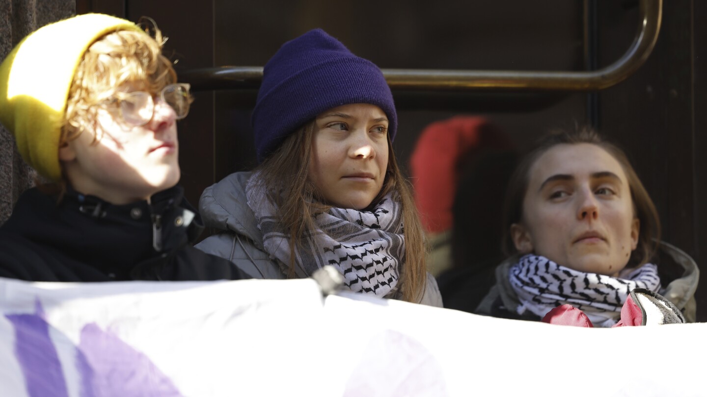 Climate activists including Greta Thunberg block entrance to the Swedish parliament