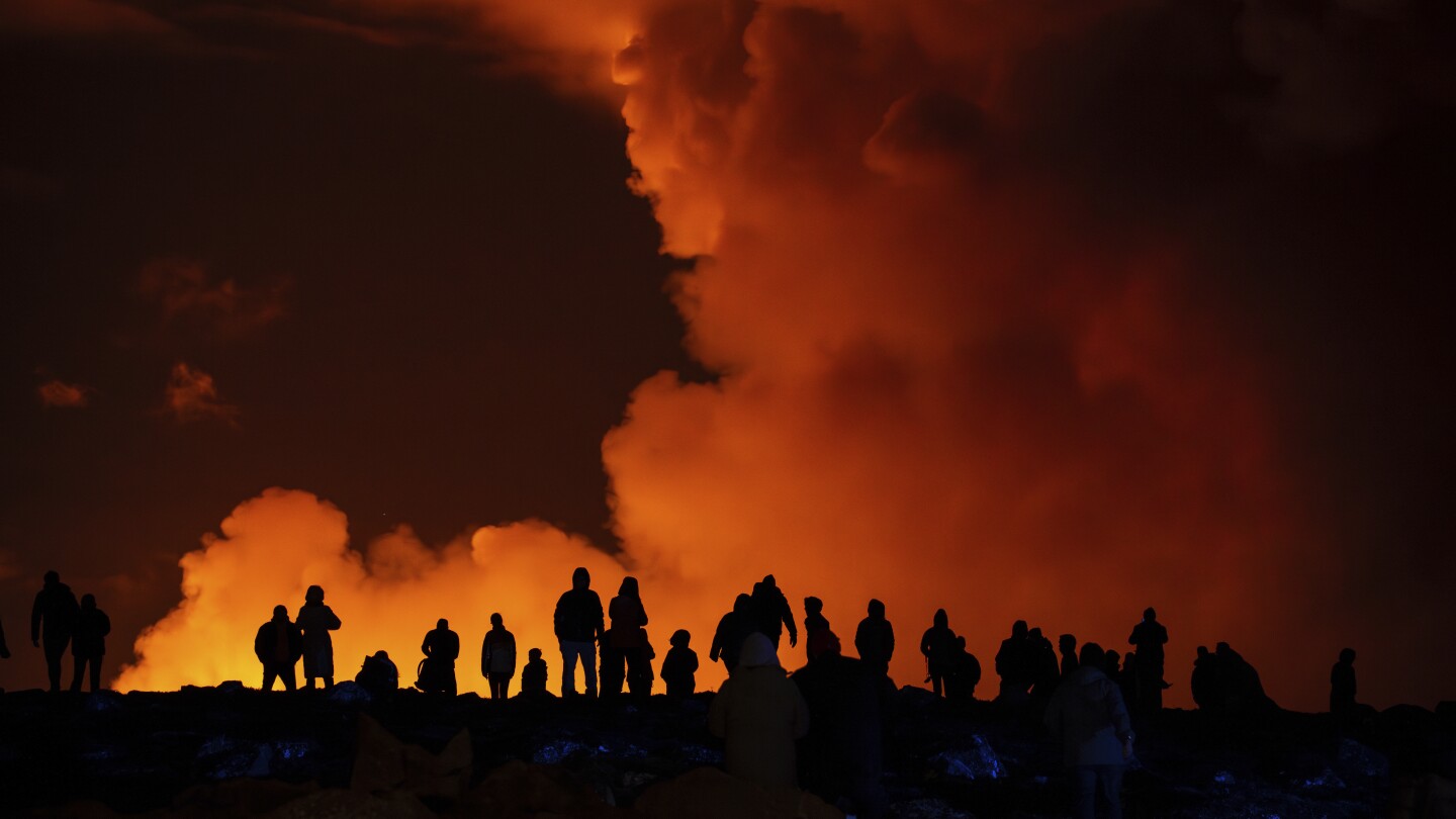 A volcano in Iceland is erupting for the fourth time in 3 months, sending plumes of lava skywards