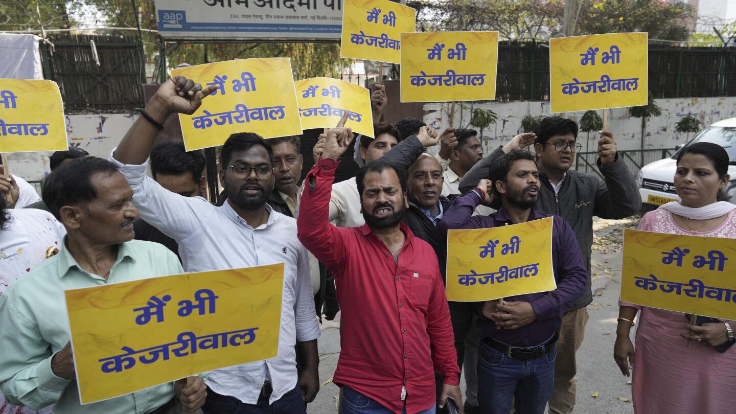 Supporters of arrested Indian opposition politician protest in New Delhi