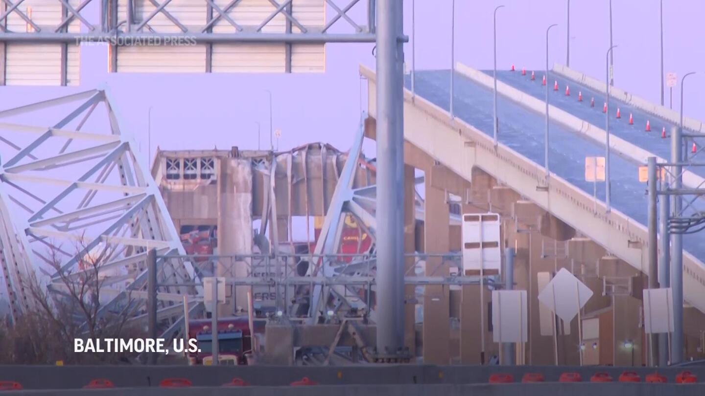 Video shows damage to Baltimore bridge after being rammed by container ship | AP News