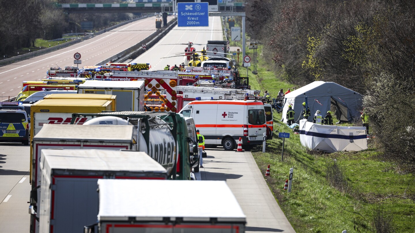 A bus has come off a highway in eastern Germany, killing at least 5 people