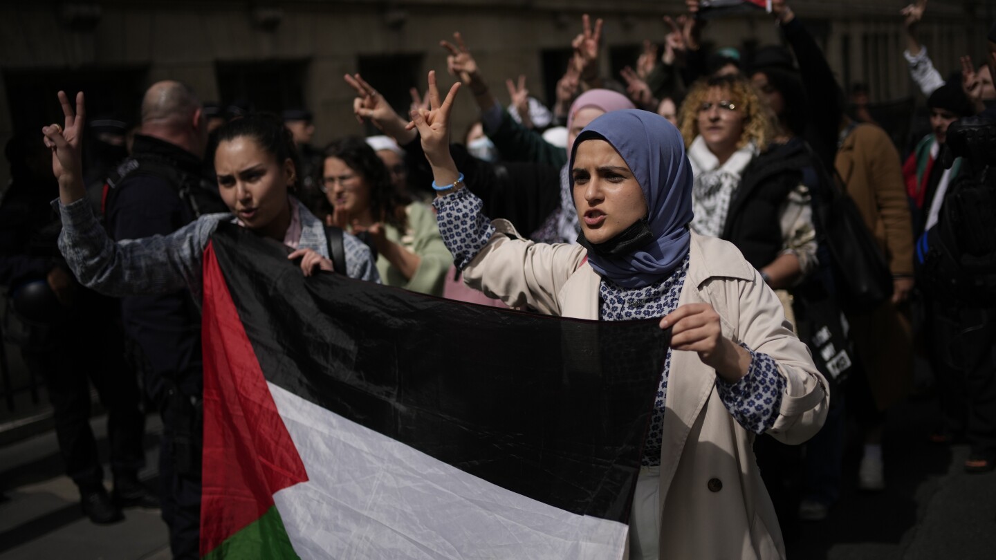 In Paris, students inspired by pro-Palestinian protests in the U.S. gather near Sorbonne university