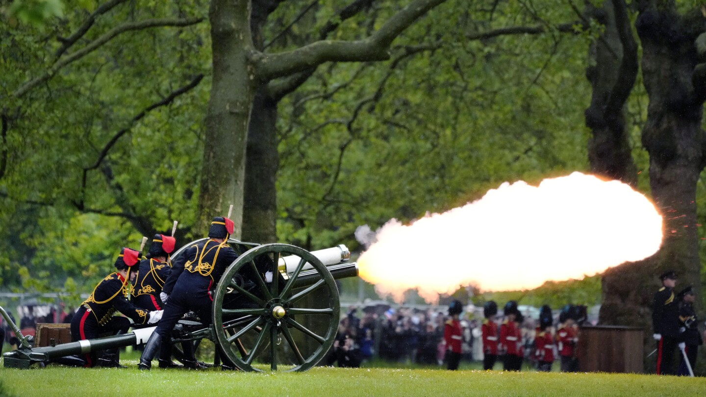 King Charles III’s coronation anniversary is marked by ceremonial gun salutes across London