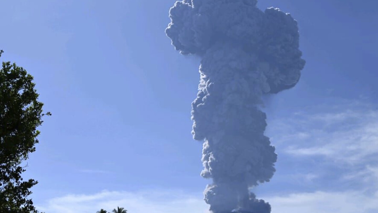 Indonesia’s Mount Ibu erupts, spewing thick ash and dark clouds into the sky