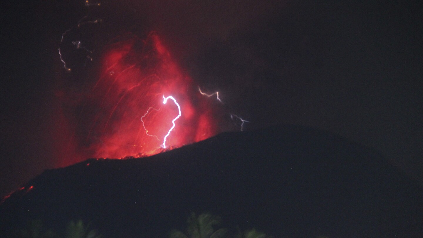 Indonesia’s Mount Ibu erupts 3 times, spewing lava and clouds of grey ash
