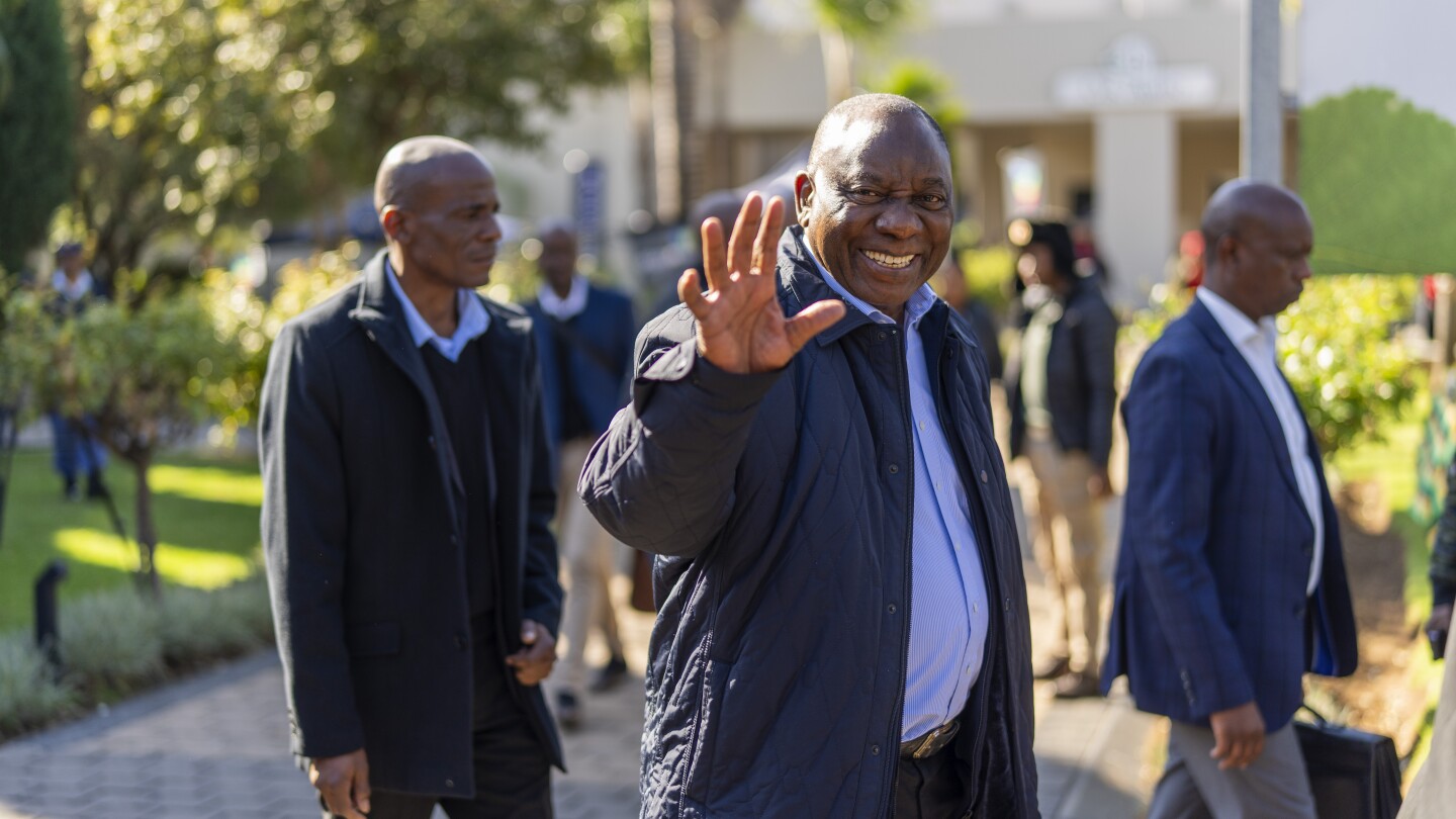 South Africa’s president attends a key meeting of his party over how to form a new government