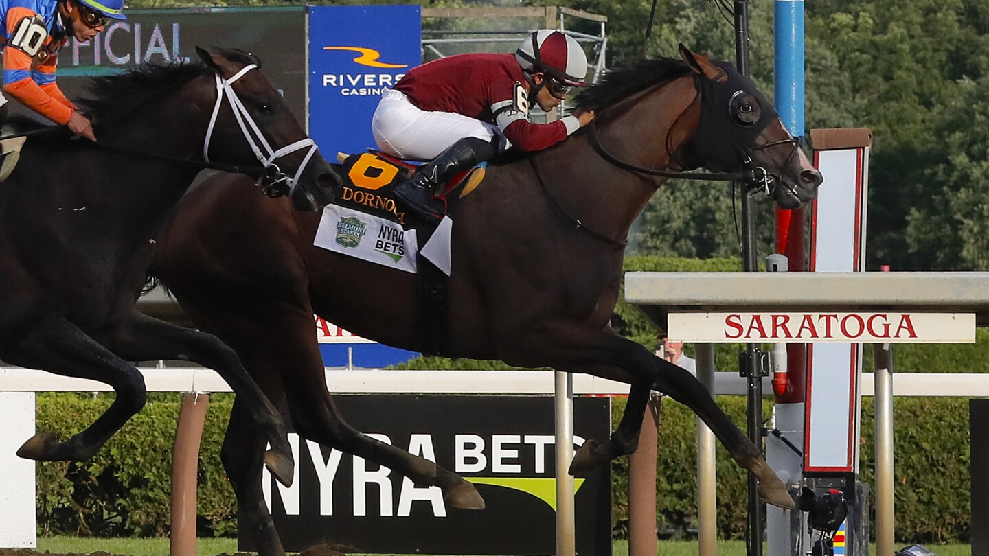 Dornoch pulls off an upset to win the first Belmont Stakes run at Saratoga Race Course at 17-1