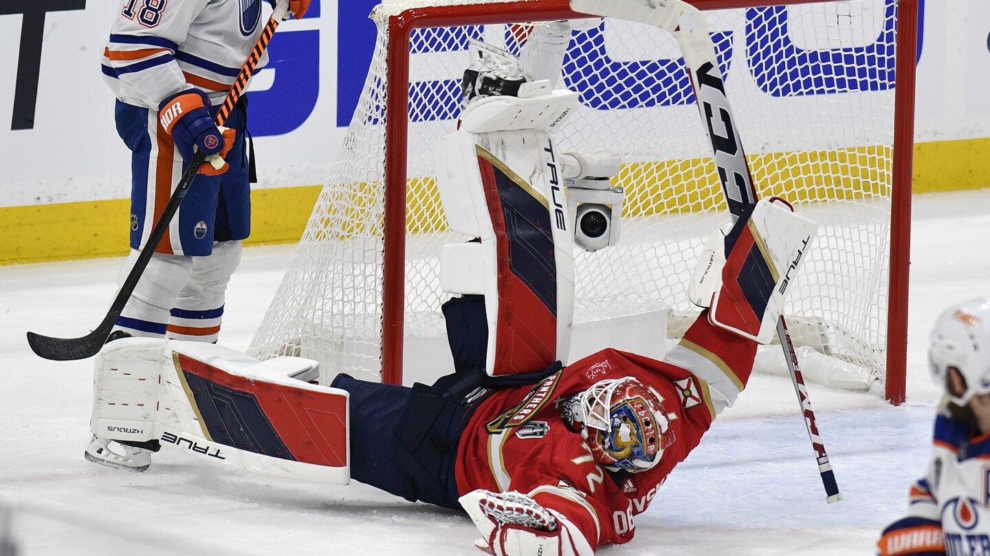 Bobrovsky makes 32 saves as the Panthers shut out the Oilers 3-0 in Game 1 of Stanley Cup Final