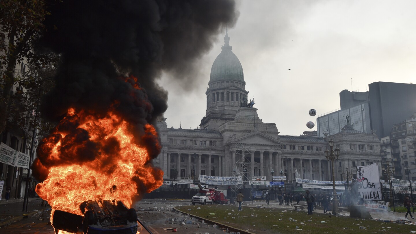 Milei’s radical overhaul advances in Argentina’s Senate as protesters clash with police