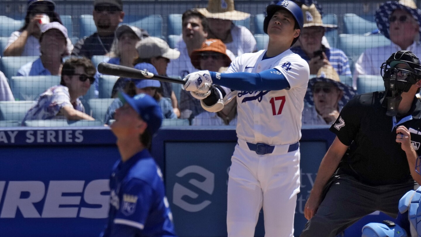 Ohtani has second 2-homer game of season as Dodgers blank Royals 3-0. Betts’ hand broken in the 7th