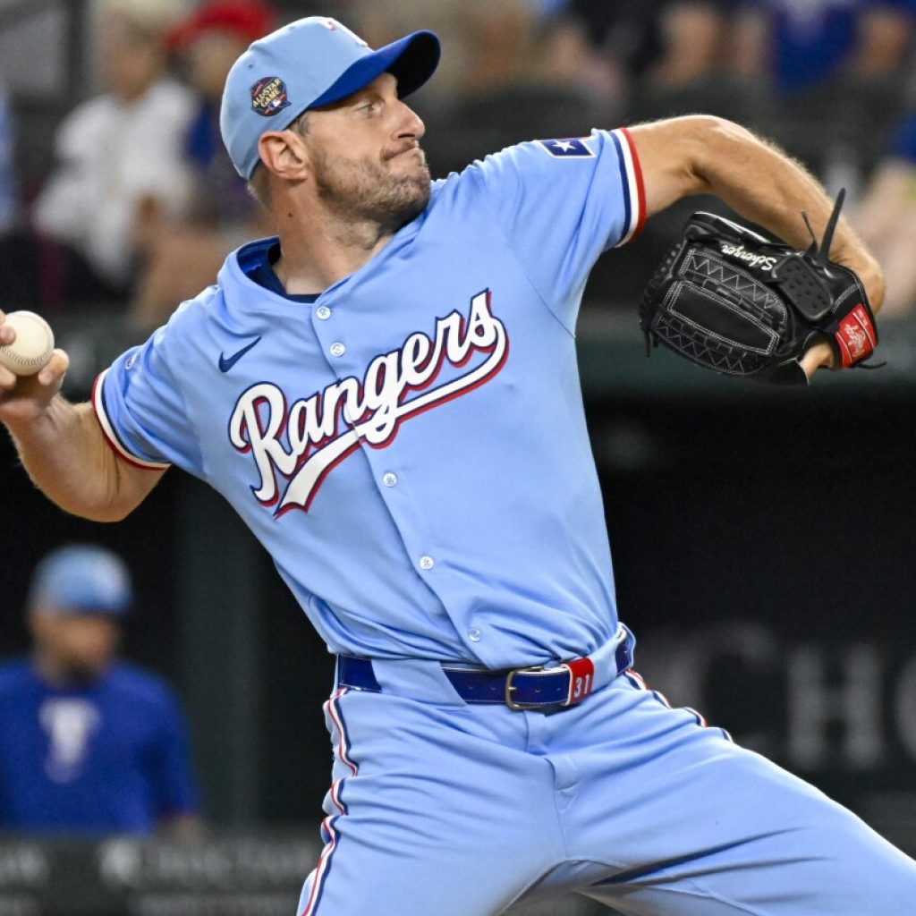 Max Scherzer throws 5 scoreless innings in his season debut for the Rangers