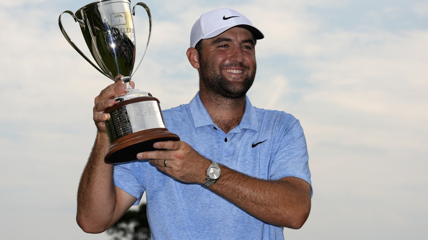 Scheffler outlasts protest on 18th green, Tom Kim to win Travelers for 6th victory of year