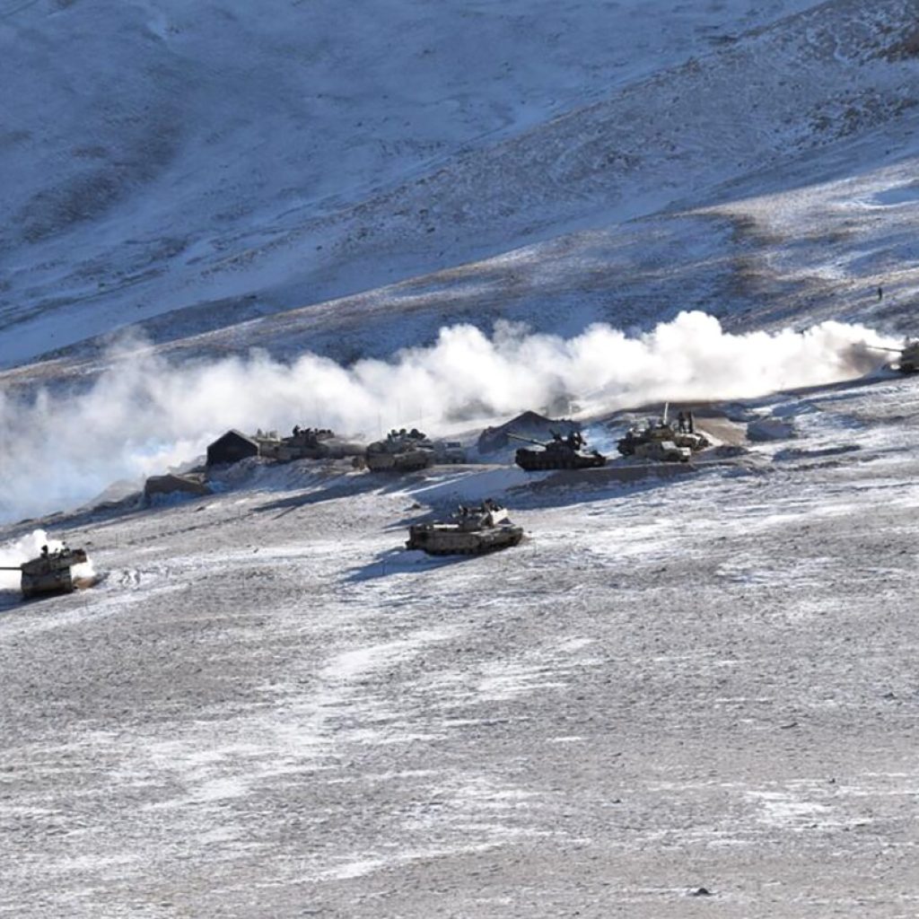 An Indian military tank sinks while crossing a river in a region bordering China, killing 5 soldiers