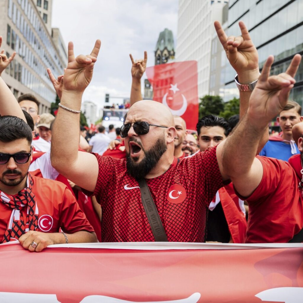 Turkey supporters make controversial hand gesture on way to stadium for Euro 2024 match