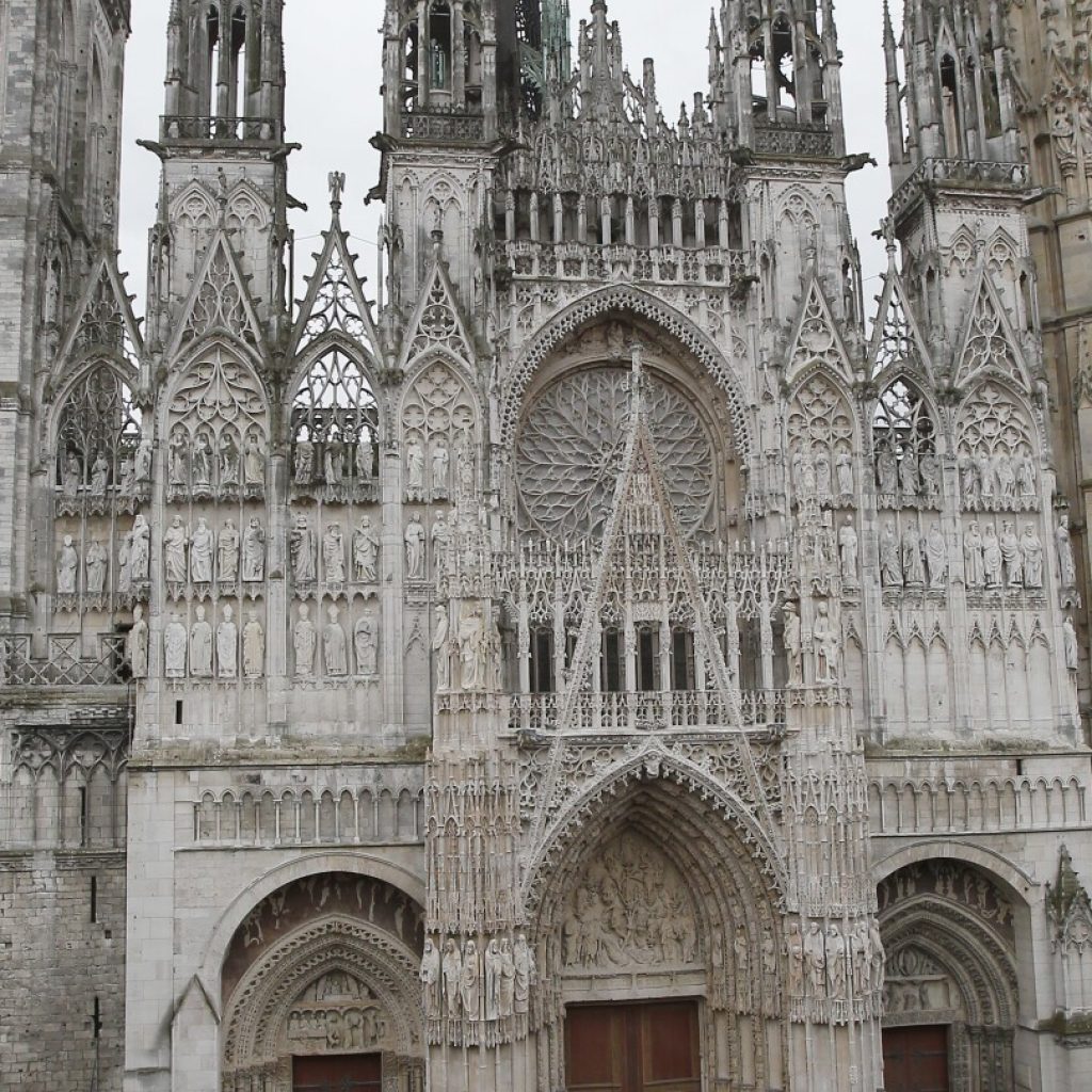 Fire breaks out in the spire of the medieval cathedral in the French city of Rouen