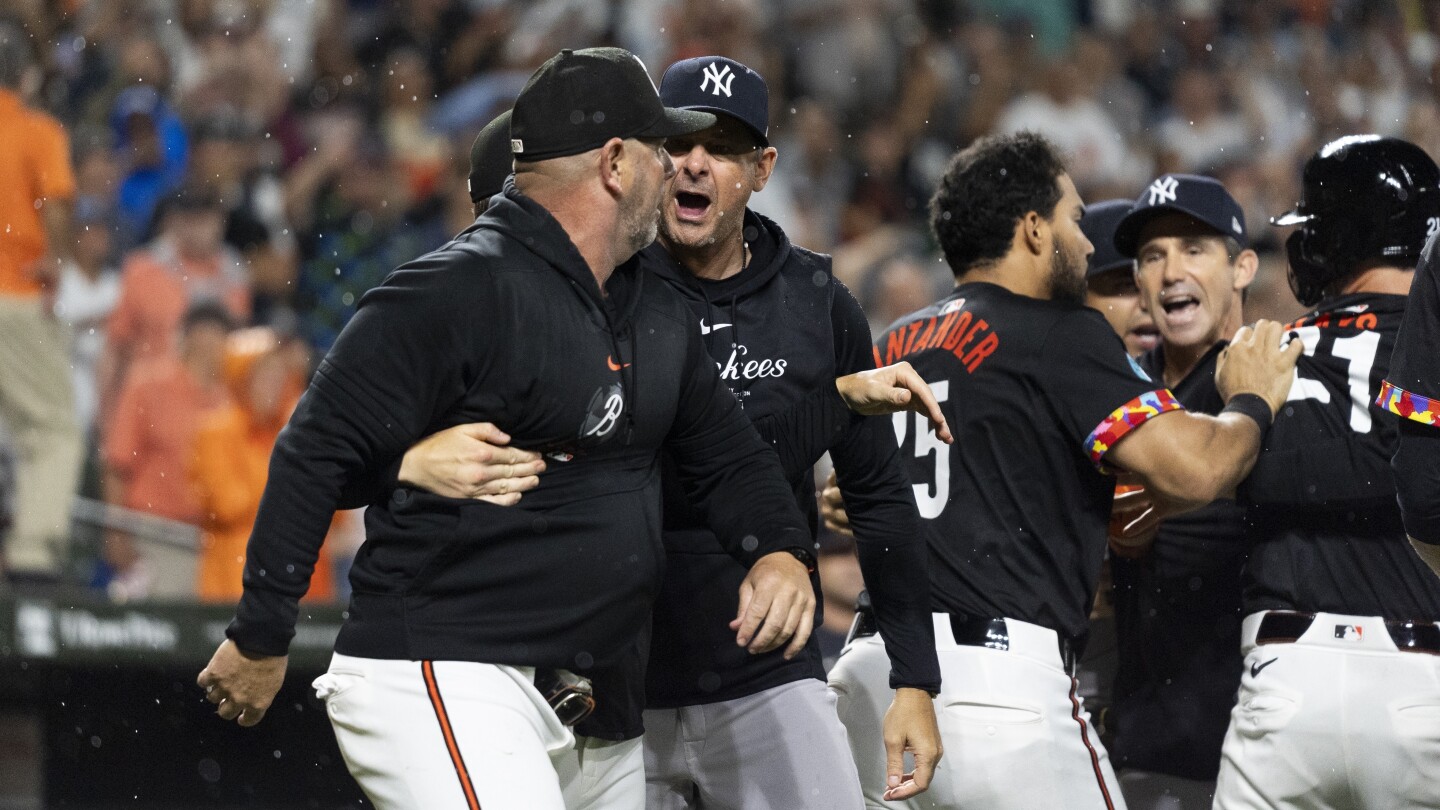 Benches clear in the 9th inning as the Yankees top the Orioles in a matchup of slumping contenders